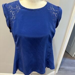 Rebecca Taylor Blue Lace Sleeve Women's Top Size 10